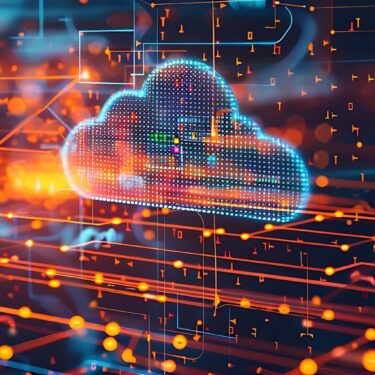Abstract illustration of cloud data flowing across a network
